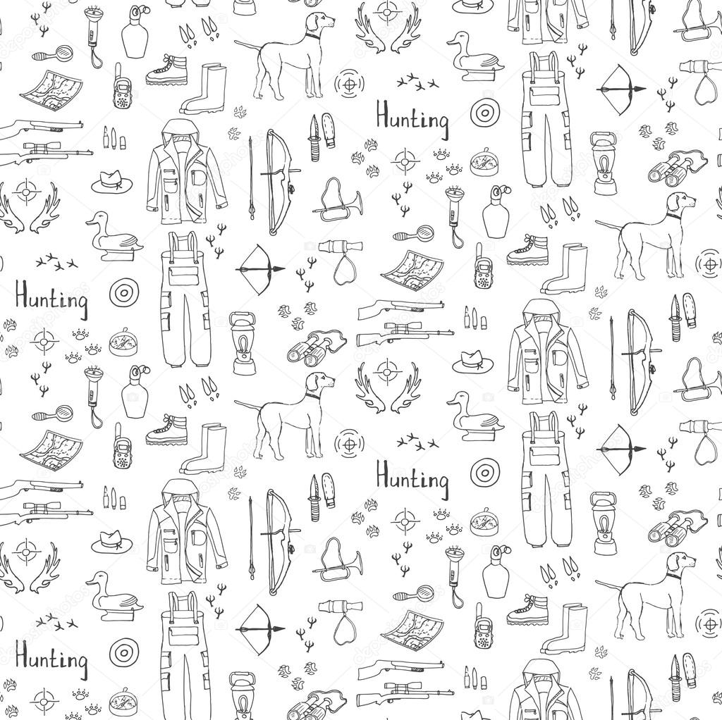 hand drawn doodle hunting set