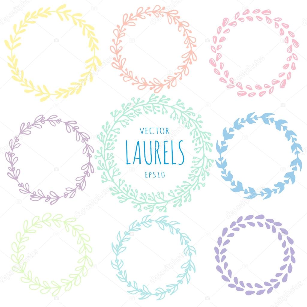 Collection of laurels and round wreaths