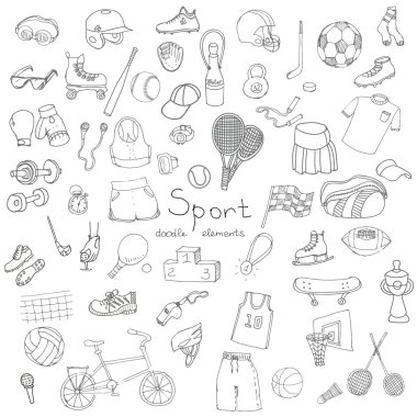 Elle çizilmiş doodle spor seti.