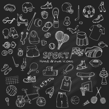 Elle çizilmiş doodle spor seti.