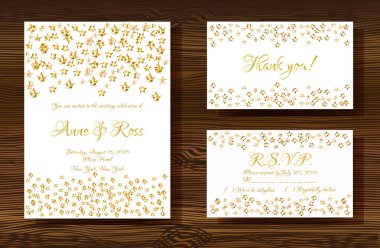 wedding cards with gold glitter texture clipart