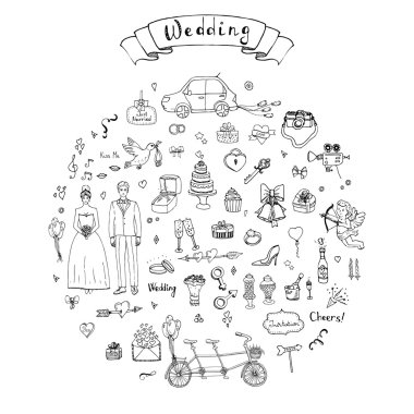 El çizilmiş doodle Düğün koleksiyonu
