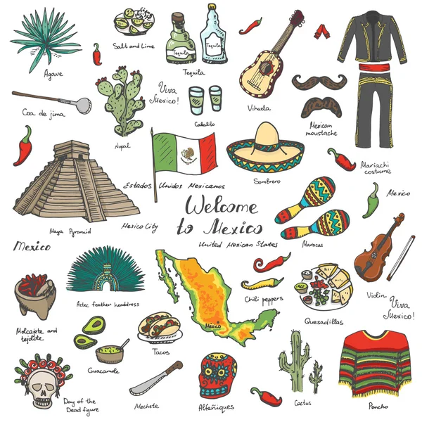 Bienvenido al conjunto de iconos de México — Vector de stock