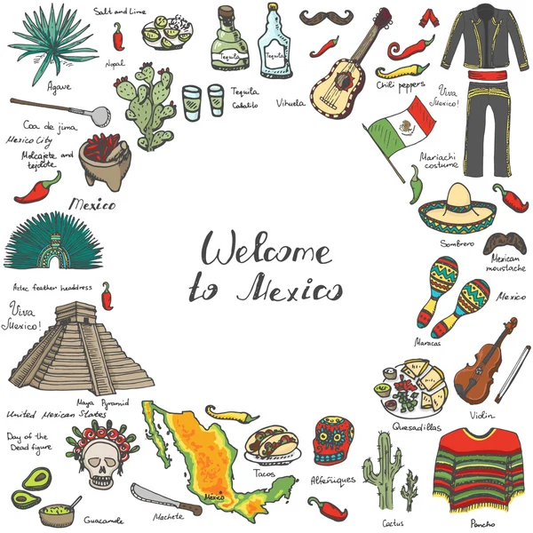 Bem-vindo ao conjunto de ícones do México —  Vetores de Stock