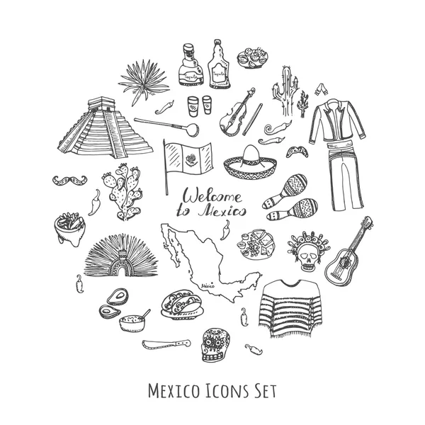 Bienvenido al conjunto de iconos de México — Vector de stock