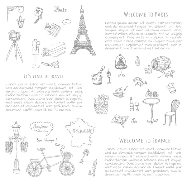 Conjunto de ícones franceses desenhados à mão — Vetor de Stock