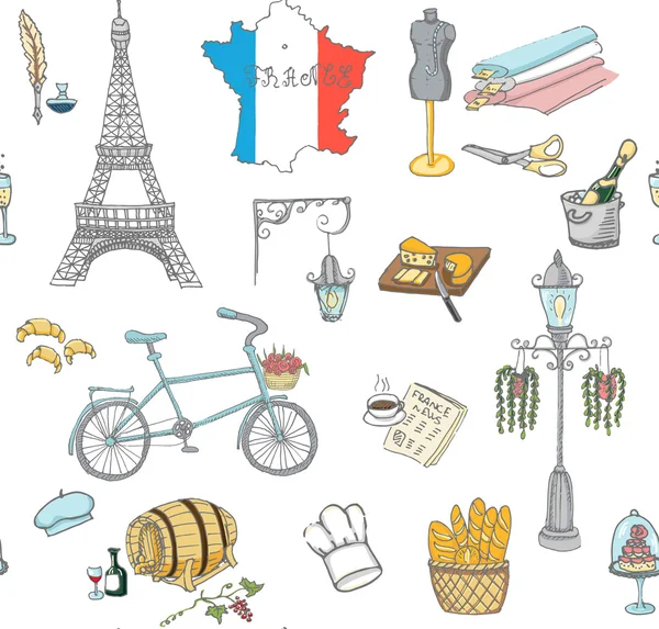 Reihe handgezeichneter französischer Ikonen — Stockvektor