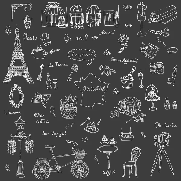 Set di icone francesi disegnate a mano — Vettoriale Stock