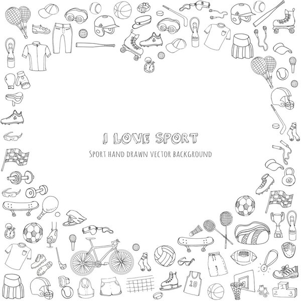 Hand drawn doodle sport set.