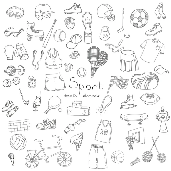 Set sportivo doodle disegnato a mano . — Vettoriale Stock