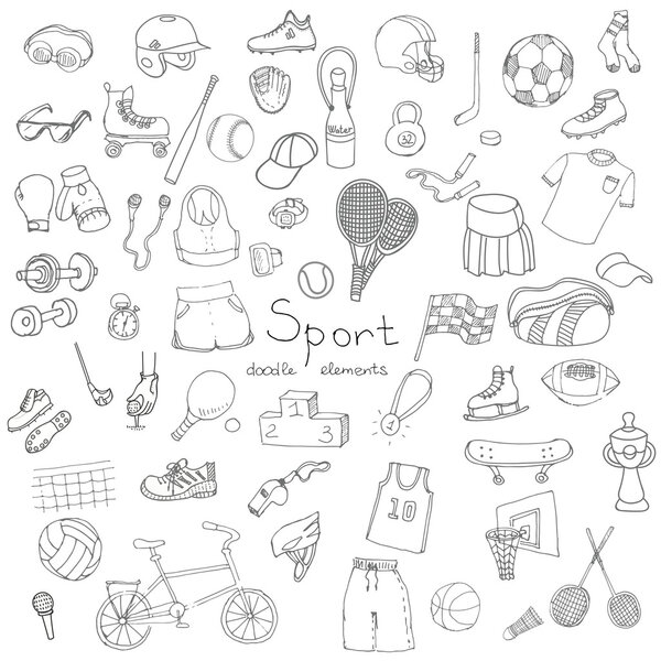 Hand drawn doodle sport set.