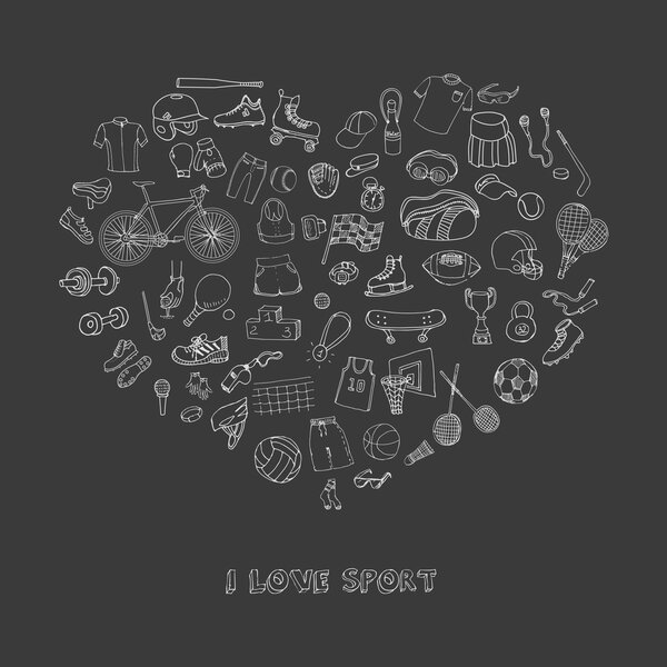 Hand drawn doodle sport set.