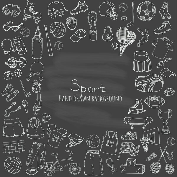 Hand drawn doodle sport set.