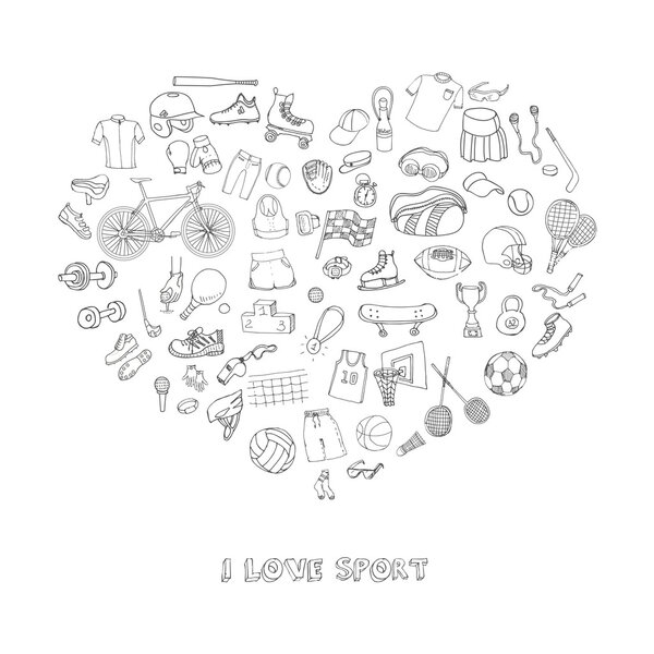 Hand drawn doodle sport set.