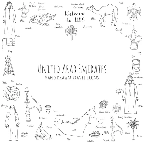 Handritad Doodle UAE-uppsättning — Stock vektor