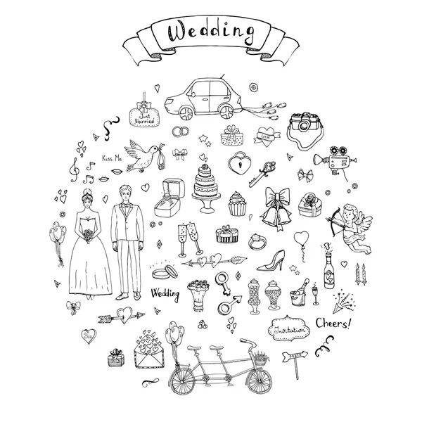 Dessiné à la main doodle Collection mariage — Image vectorielle