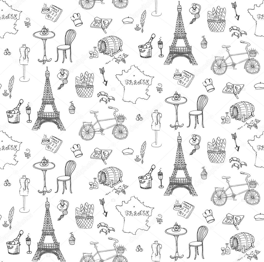Seamless background with French icons