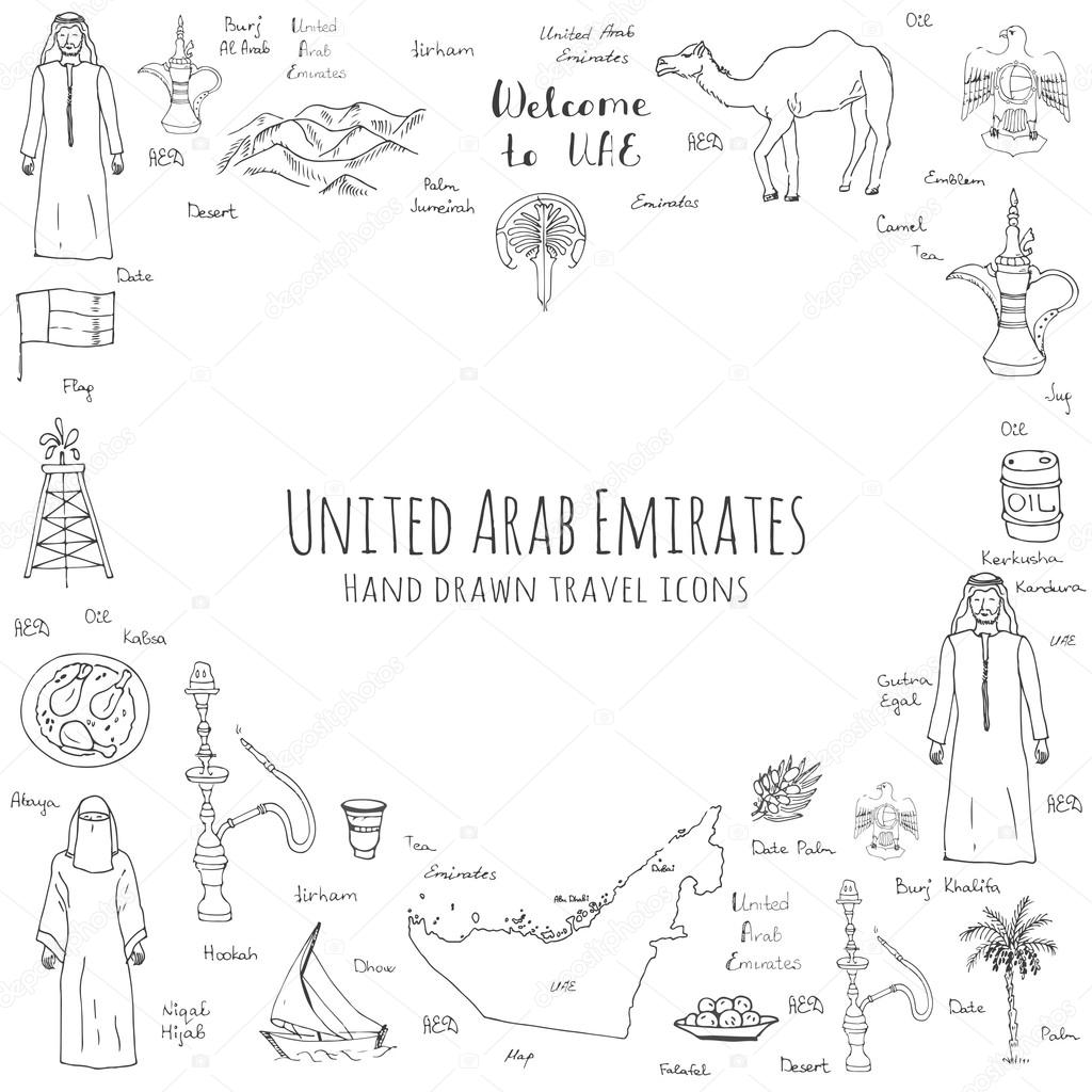 Hand drawn doodle UAE set