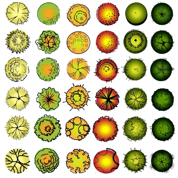 Um conjunto de símbolos de copa de árvore, para projeto arquitetônico ou paisagístico —  Vetores de Stock