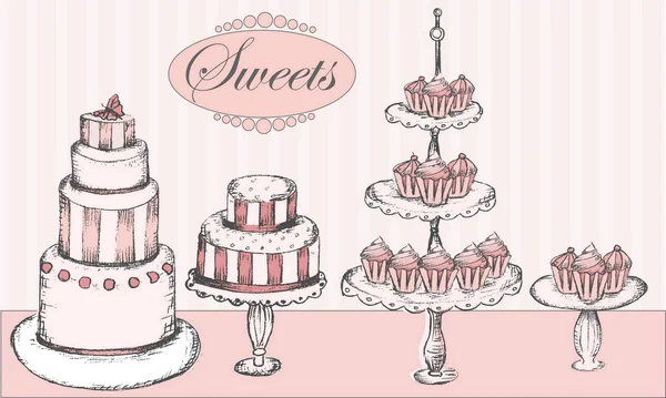 Sammlung von Kuchen, Cupcakes und Cake Pops — Stockvektor