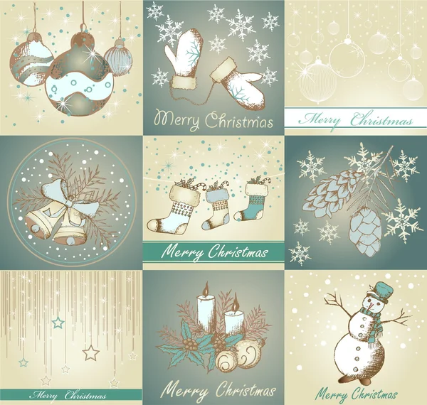 Conjunto de fondos de Feliz Navidad y elementos decorativos — Vector de stock