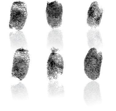 Parmak izleri, vektör çizim üzerinde beyaz izole kümesi