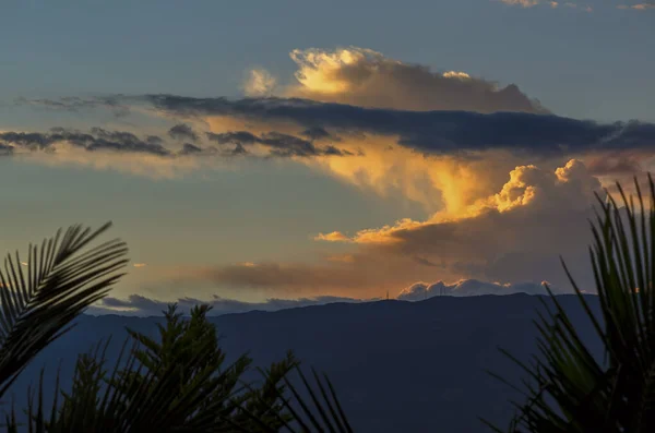 Multiple Exposure Some Orange Yellow Clouds Sunset Andean Mountains Central — Stock Photo, Image