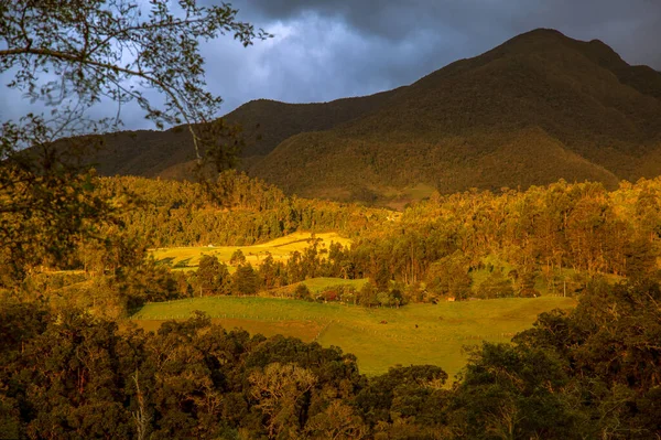 Многократное Облучение Долины Леса Горы Игуаке Освещенные Закатом Облачным Небом — стоковое фото