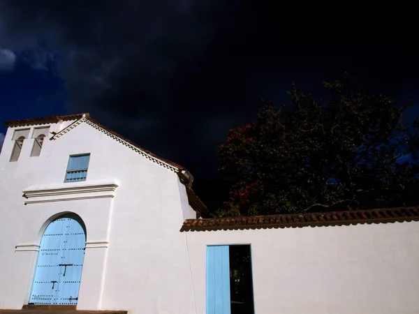 Façade Une Ancienne Église Coloniale Ville Coloniale Villa Leyva Dans — Photo