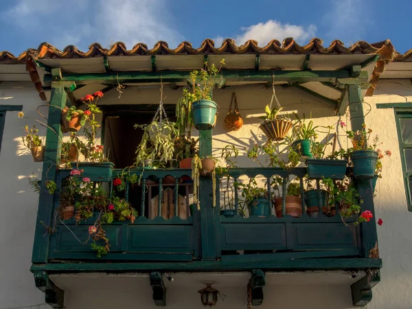 Light Sunset White Wall Windows House Colonial Town Villa Leyva — Stock Photo, Image