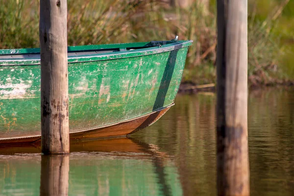 Některé Staré Lodě Dřevěné Sloupy Vodě Laguny Las Coloradas Zachycené — Stock fotografie