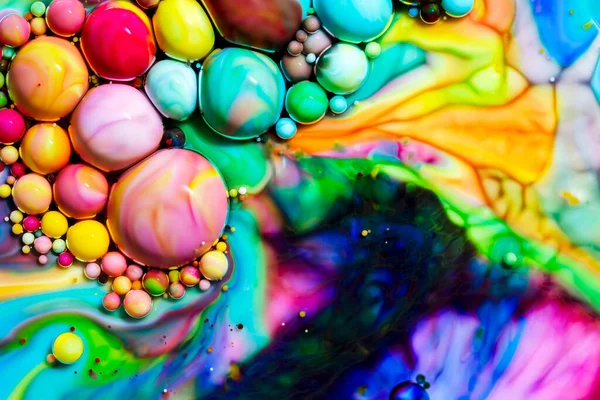 Macro Photography Colorful Bubbles Some Fluids Producing Vibrant Fleeting Microworlds — Stock Photo, Image