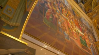 Kilise Konseyi Fresco Dormition Katedrali Ortodoks Kilisesi Babalar Erkekler Halos Kalabalık ile İnsanlar Bir Masa Din Adamları Giyim İçişleri Etrafında Oturan Yürüyor