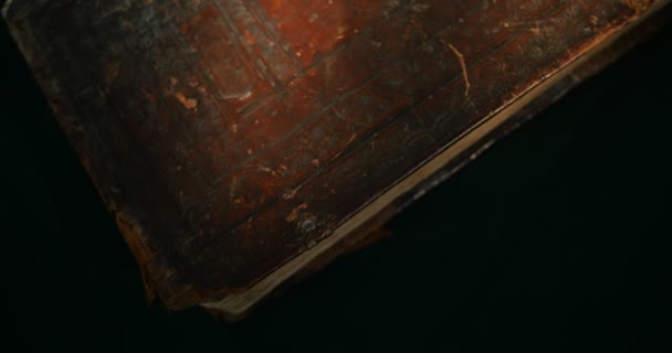 Brown Cover of Old Book Paterik of Kiev-Pecherska Lavra Old-Slavic Style of Writing Engravings Pictures Episodes from the Life of Saints Monks — Stock Video