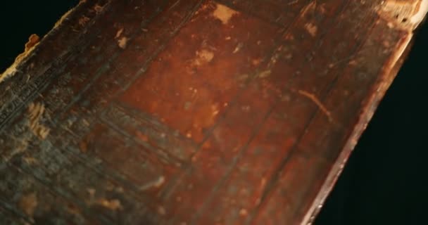 Old Book Paterik of Kiev-Pecherska Lavra Old-Slavic Style of Writing Engravings Pictures Episodes from the Life of Saints Monks Turning Pages of Book — Stock Video