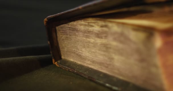 Kapalı Eski Kitap Paterik Kiev-Pecherska Lavra Eski Slav Yazma Gravürler Resimler Bölüm Aziz Rahipler Hayatından Kitap Sayfaları Turning — Stok video