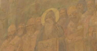 Kievo-Pecherska Kilisesi'nin İsa'nın Annesi Varsayımı Simgesi ile St Anthony'nin Muhterem Babaları Frescoes Mural