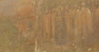 Kiev-Pechersk Lavra Kutsal Kapılar Için Ana Giriş St Anthony Kilise görüntü Onun Elinde İsa'nın Annesi Varsayımı Simgesi ile