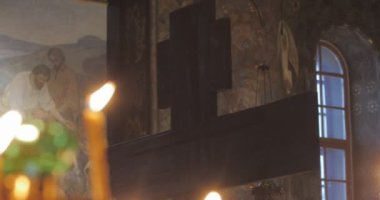 Yanan Mumlar Lamba Çapraz Pencere Kilisesi St Anthony ve Theodosius Kiev Duvar Resimleri İç Yanan Mumlar Hizmet Ortodoks Kilisesi Panorama