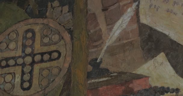 Nestor The Chronicler Image Peinture Eglise de Saint-Antoine et Theodosius Refectory Murales sur les murs du temple Panorama de l'intérieur — Video