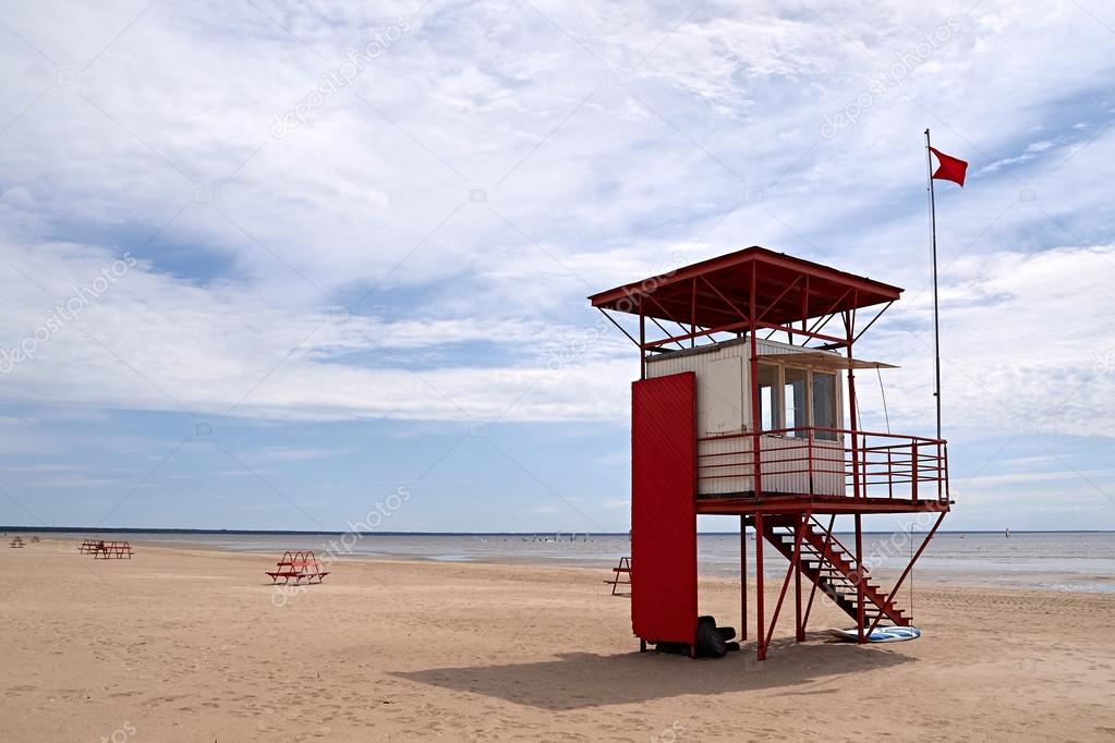 Lifeguard tower on beach, Parnu, Estonia