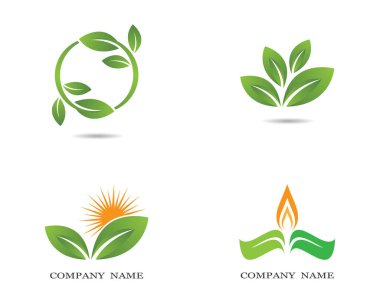 Yeşil yapraklı ekoloji doğa element ikonu logoları