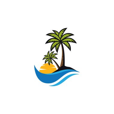 Sunset Beach logo vektör resimleme tasarımı