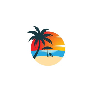 Sunset Beach logo vektör resimleme tasarımı