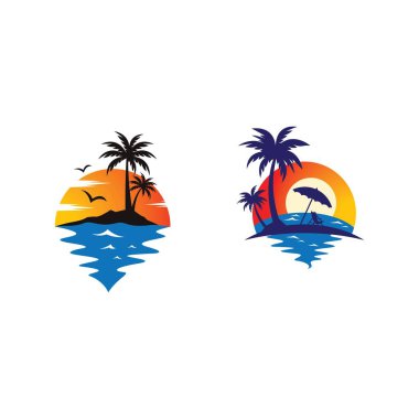 Sunset Beach logo vektör resimleme tasarımı