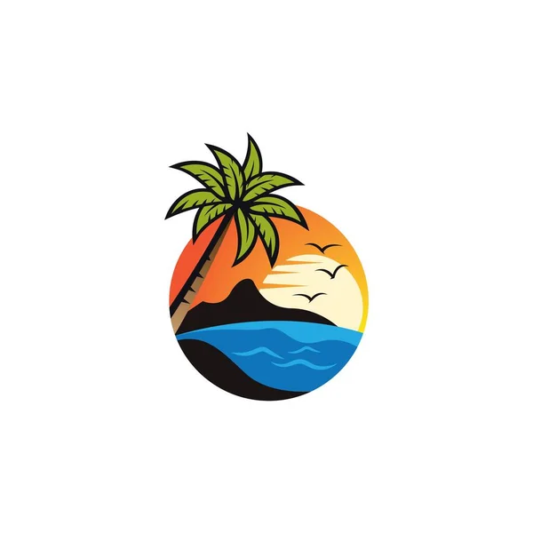 Sunset Beach Logo Wektor Ikona Projekt Ilustracji — Wektor stockowy