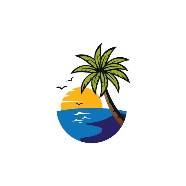 Sunset Playa Logo Vector Icono Ilustración Diseño — Archivo Imágenes Vectoriales