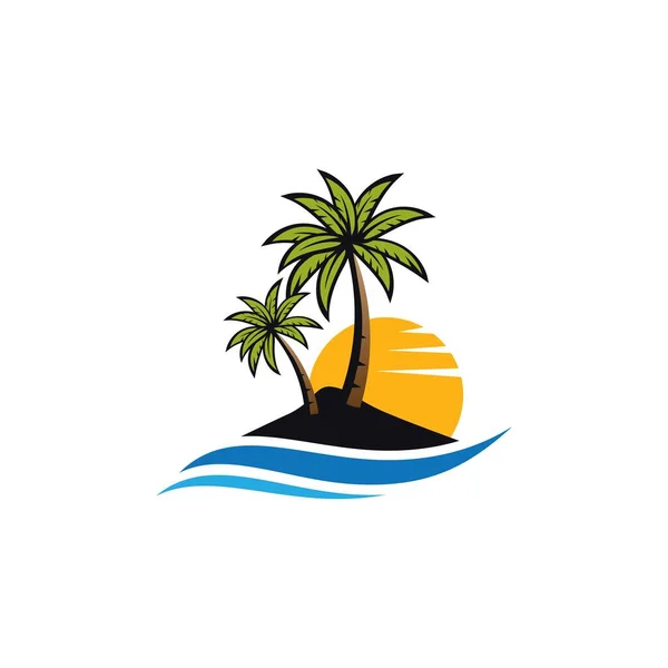 Sunset Playa Logo Vector Icono Ilustración Diseño — Archivo Imágenes Vectoriales