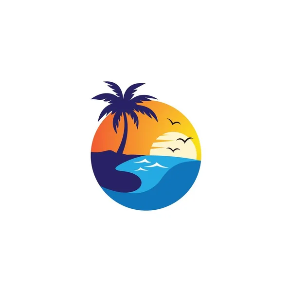 日落海滩标志矢量图标设计 — 图库矢量图片
