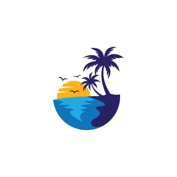 Sunset Beach Logo Wektor Ikona Projekt Ilustracji — Wektor stockowy